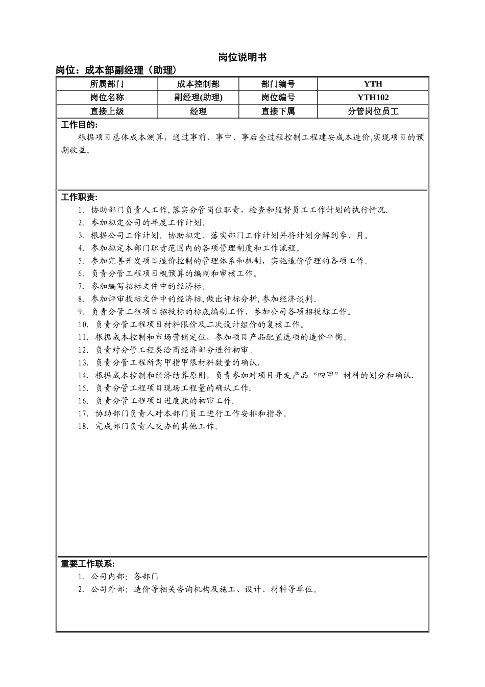 成本控制部岗位说明书_第3页