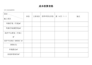 成本核算表格