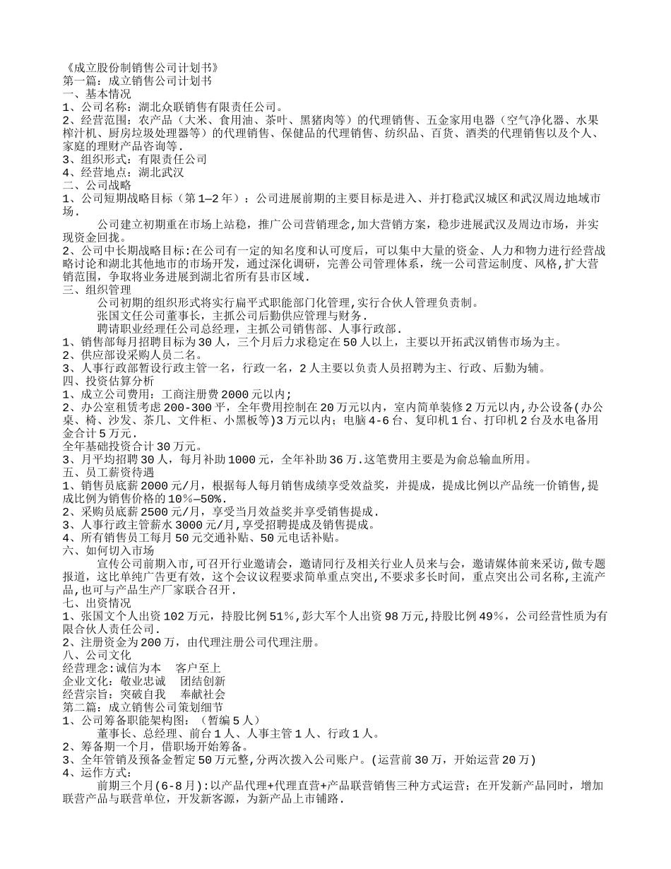 成立股份制公司计划书_第1页