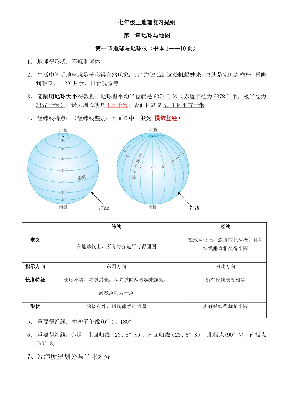 2025年人教版七年级地理上册知识点_第1页