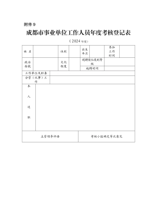 成都市事业单位工作人员年度考核登记表