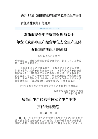 成都市生产经营单位安全生产主体责任规范)