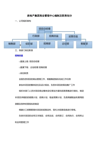 房产超市商业管理中心编制及职责划分
