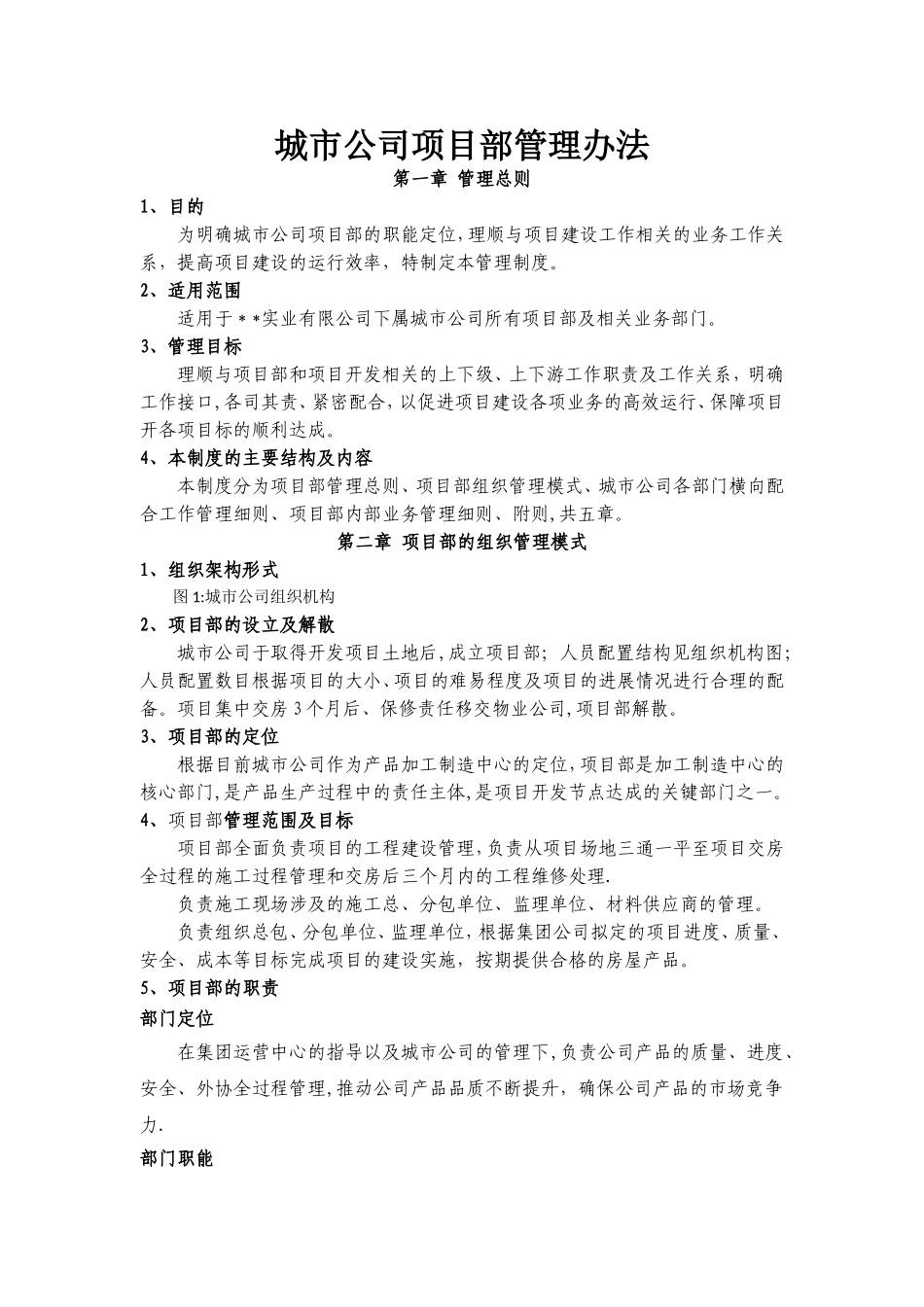 房地产城市公司项目部管理办法_第1页