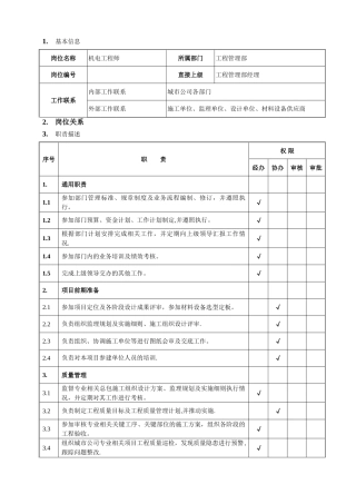 房地产行业机电工程师岗位说明书