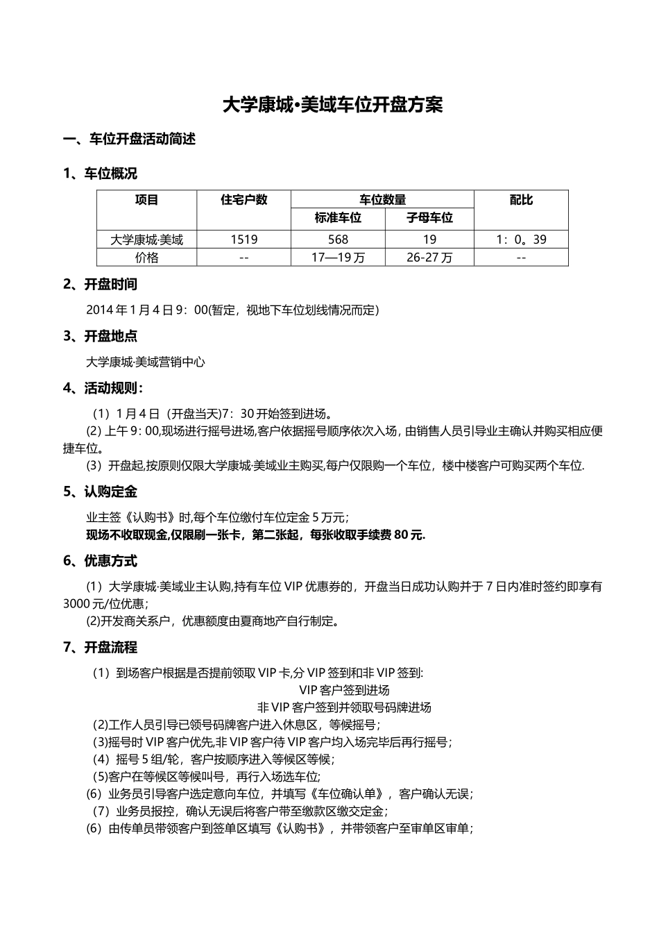 房地产项目车位开盘车位开盘方案_第1页
