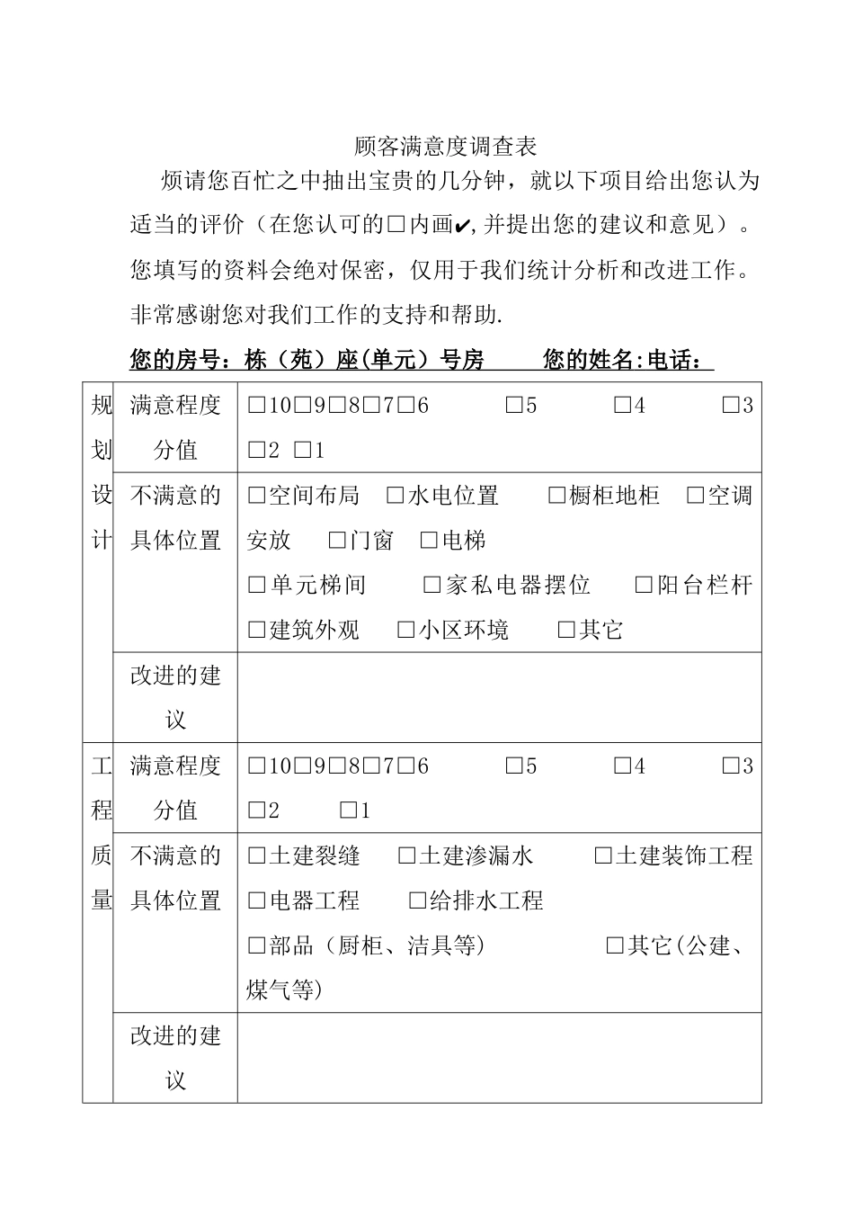 房地产顾客满意度调查表模板_第1页
