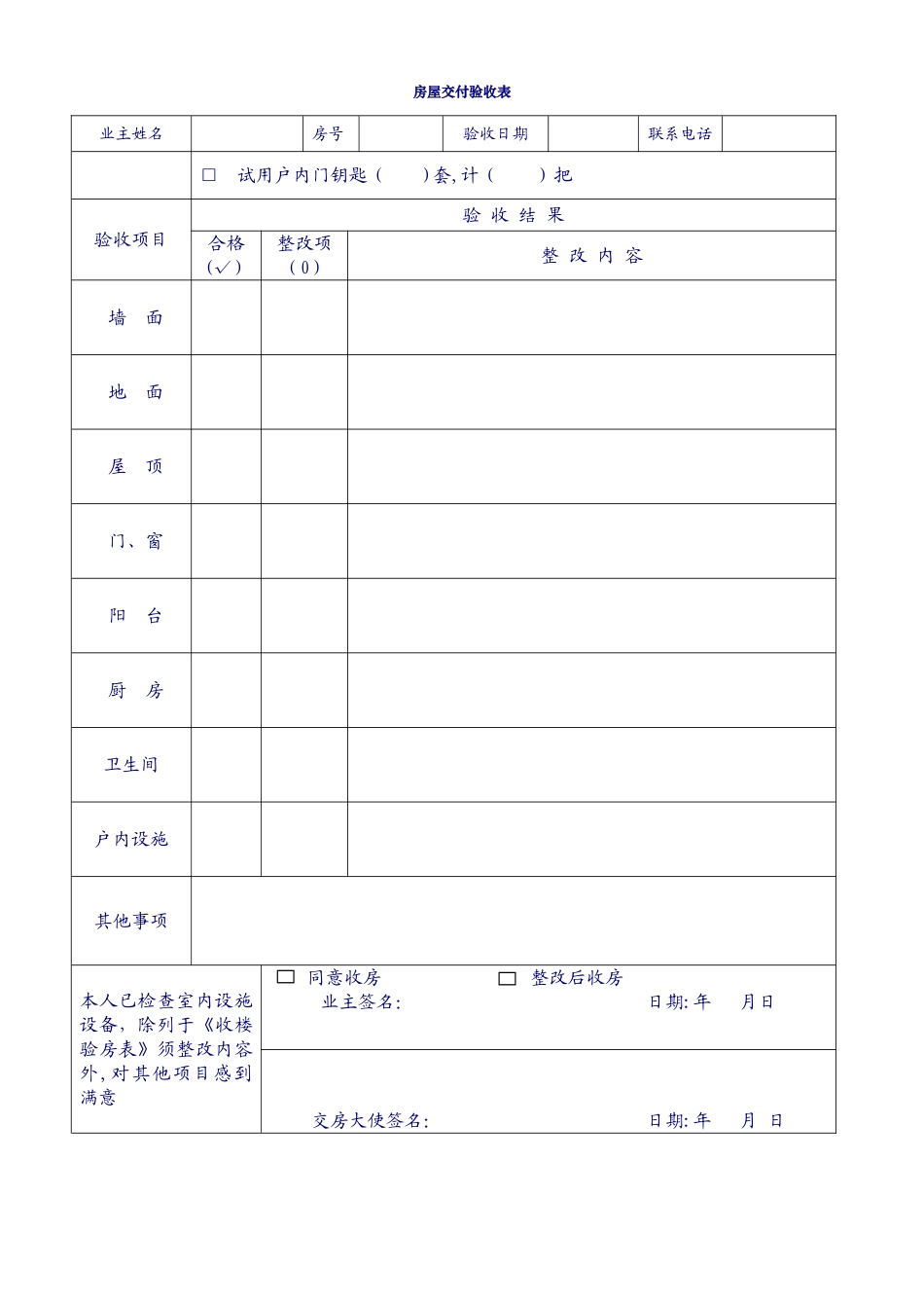 房屋交付验收表_第1页