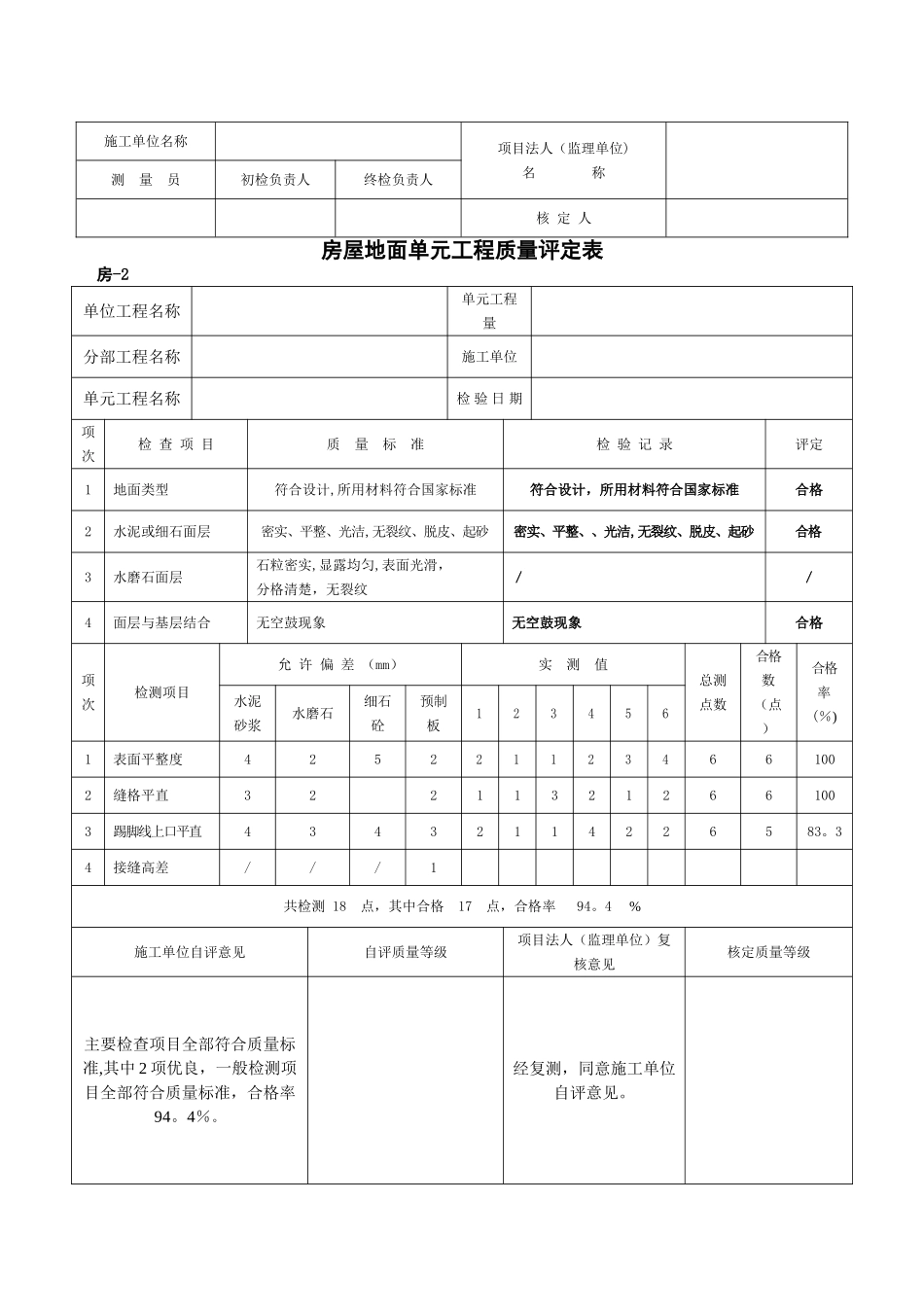 房屋建筑单元工程质量检查评定表_第3页