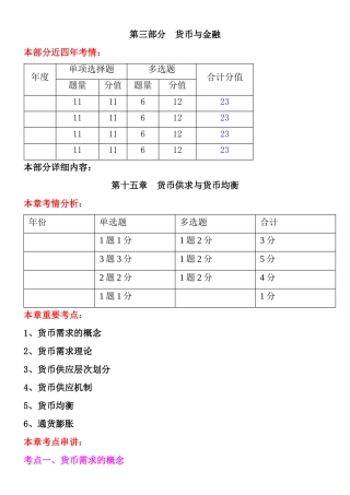 2025年货币供求与货币均衡主要考点
