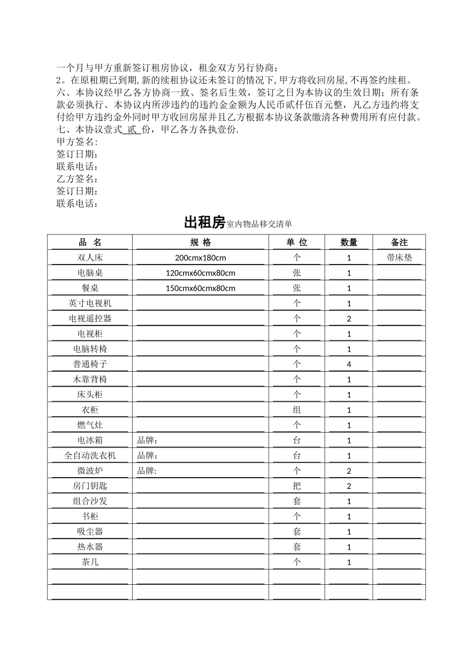 房屋租赁合同及物品清单_第2页