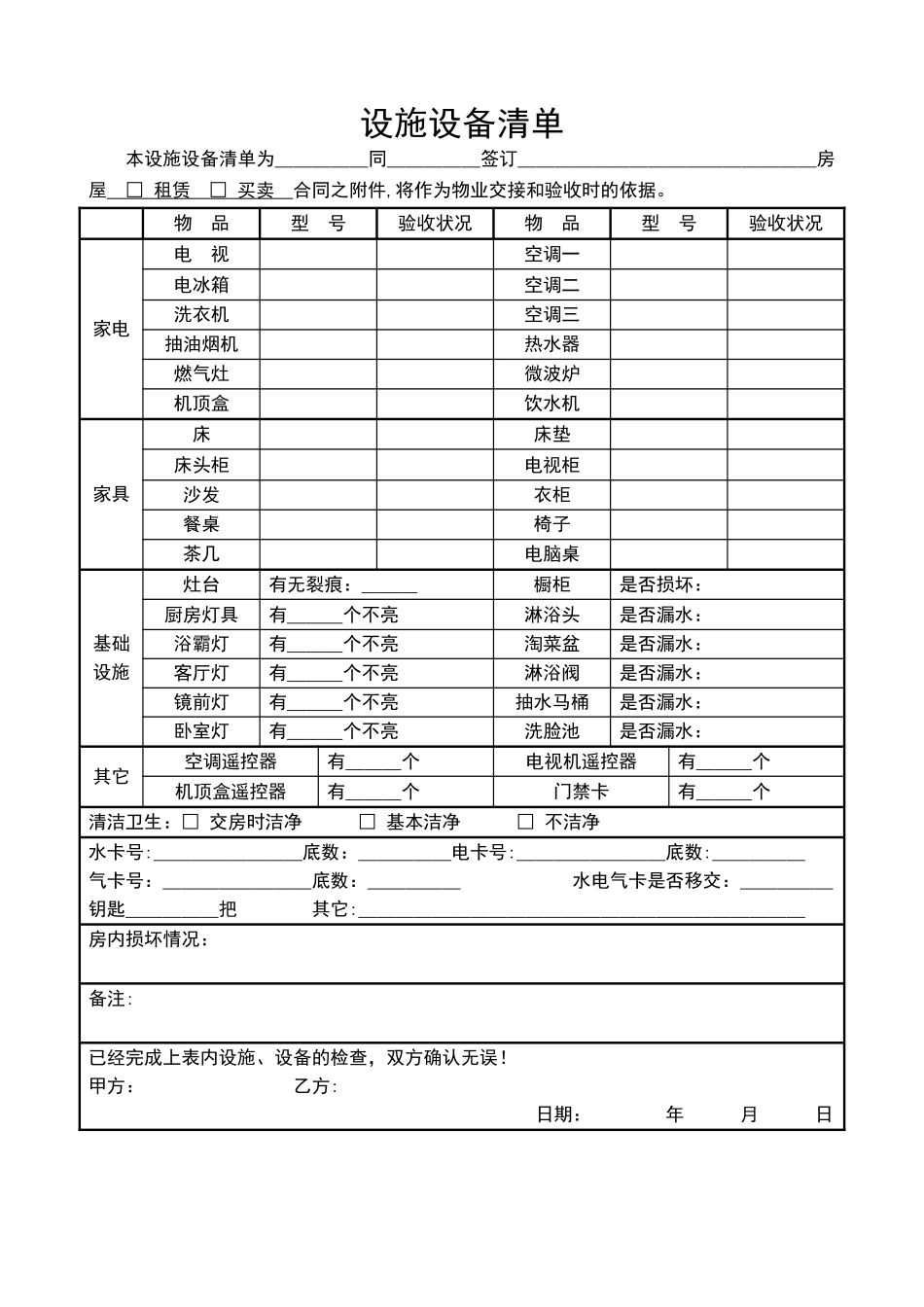 房屋租赁合同设施清单_第1页