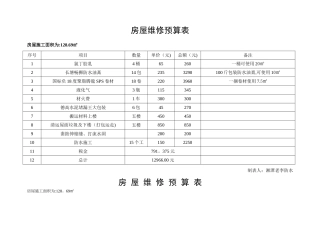 房屋维修预算表