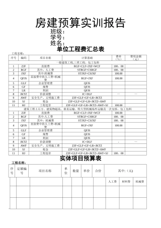 房建预算工程量计算书