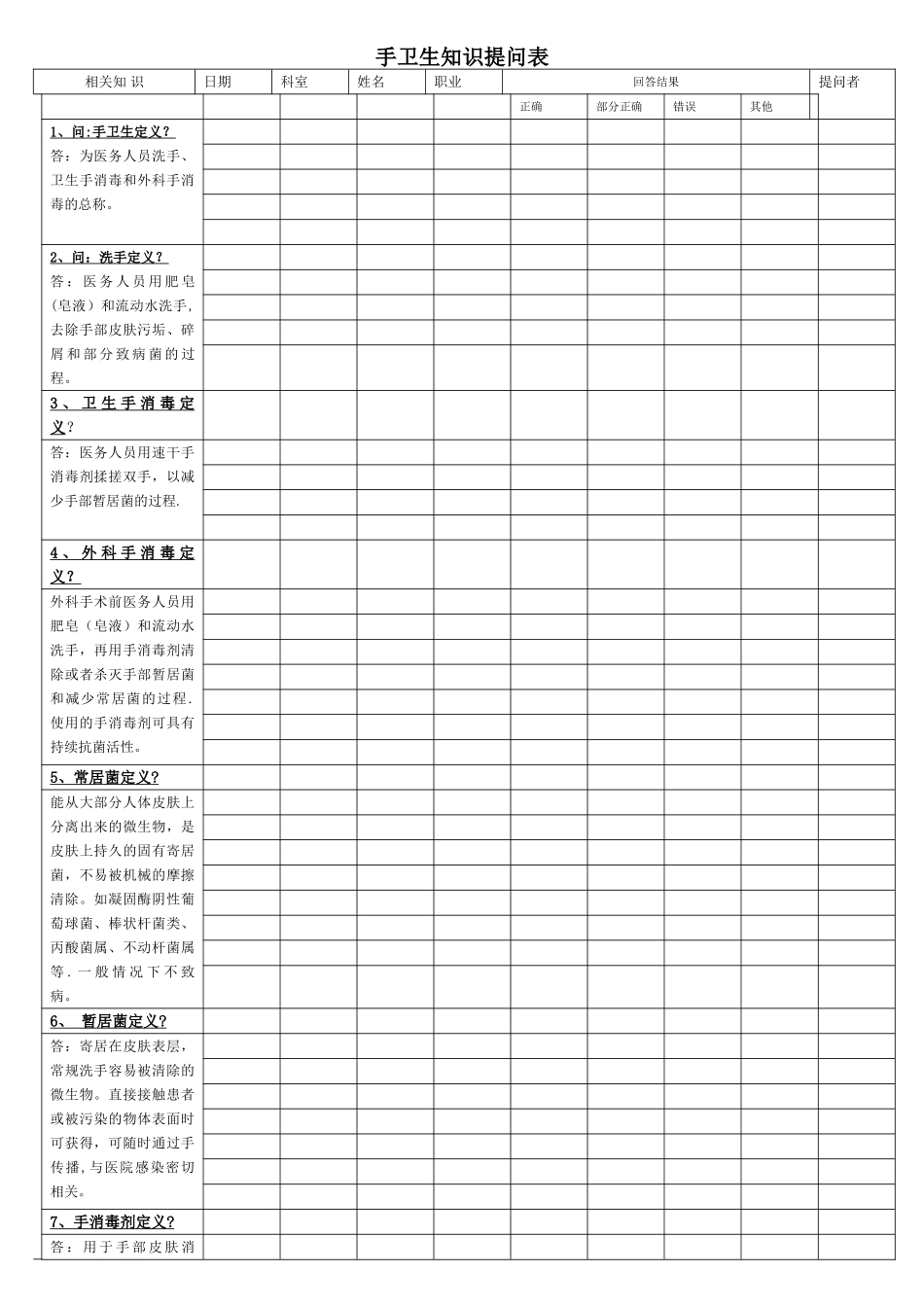 手卫生知识提问表_第1页
