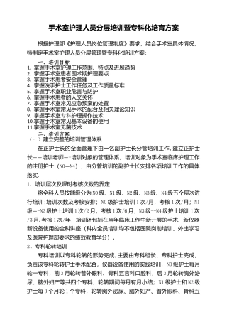 手术室护理人员分层培训暨专科化培养方案
