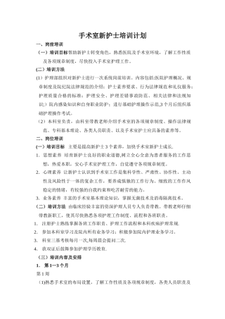 手术室新护士及专科岗位护士培训计划
