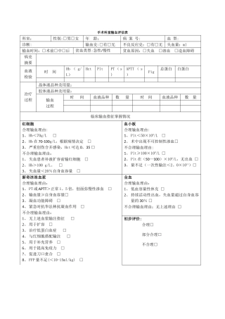 手术科室输血评估表