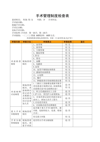 手术管理制度检查表