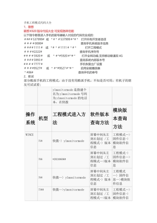 手机工程模式代码大全