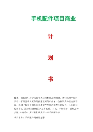 手机配件项目计划书