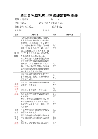 托幼机构监督检查表