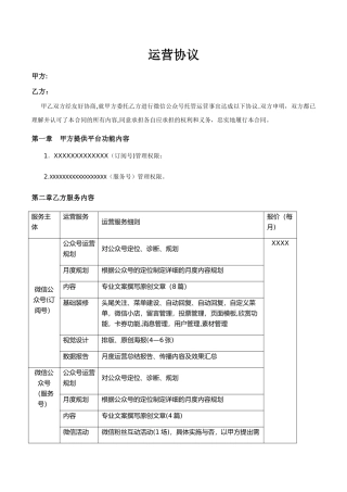 托管运营合作运营协议