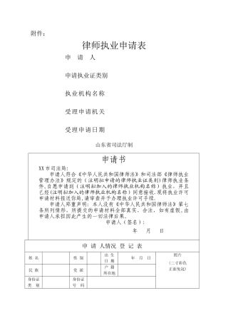 执业许可指引附件：律师执业申请表