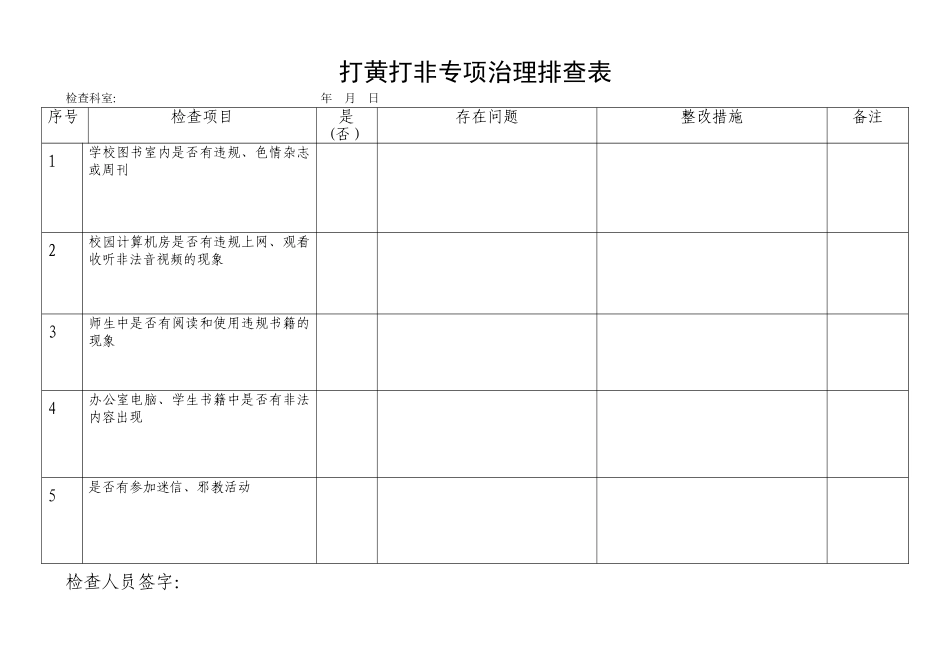 扫黄打非专项治理排查表_第1页