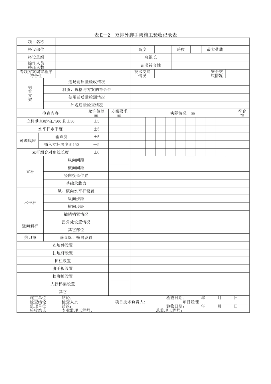 承插型盘扣式钢管支架施工验收记录表格_第3页