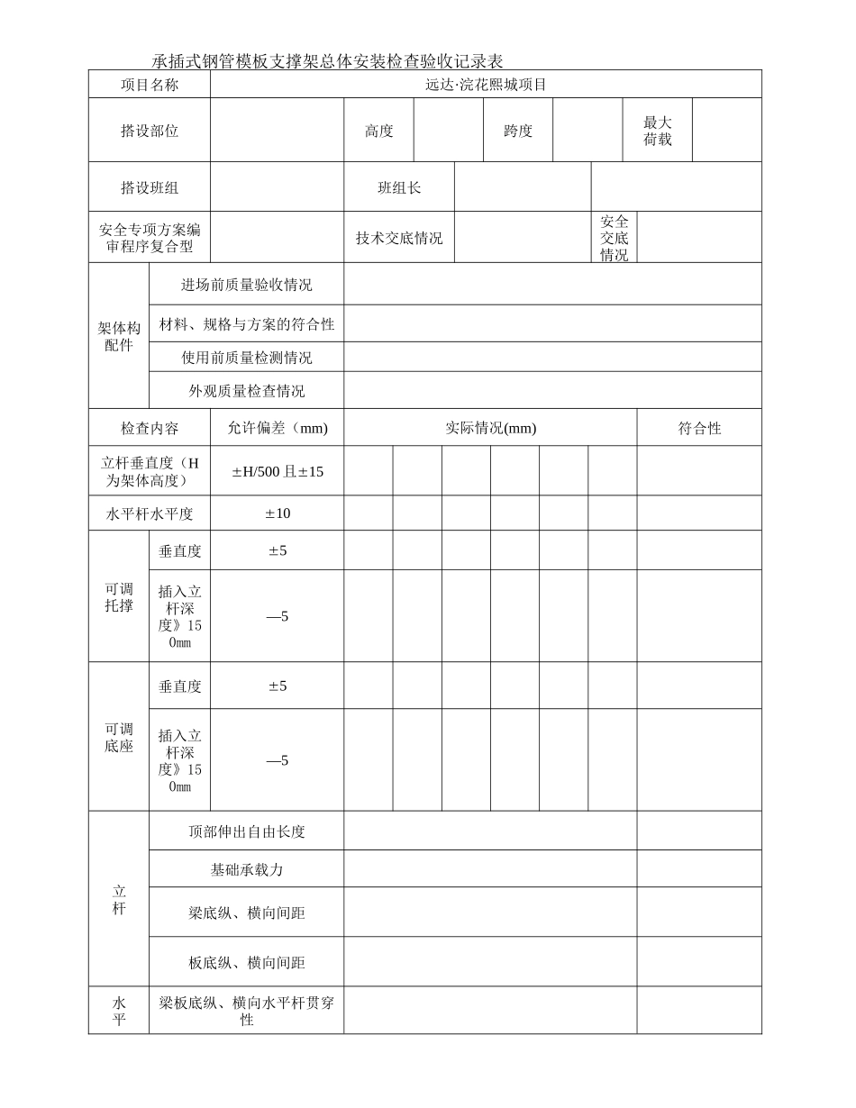 承插式钢管脚手架验收表_第1页