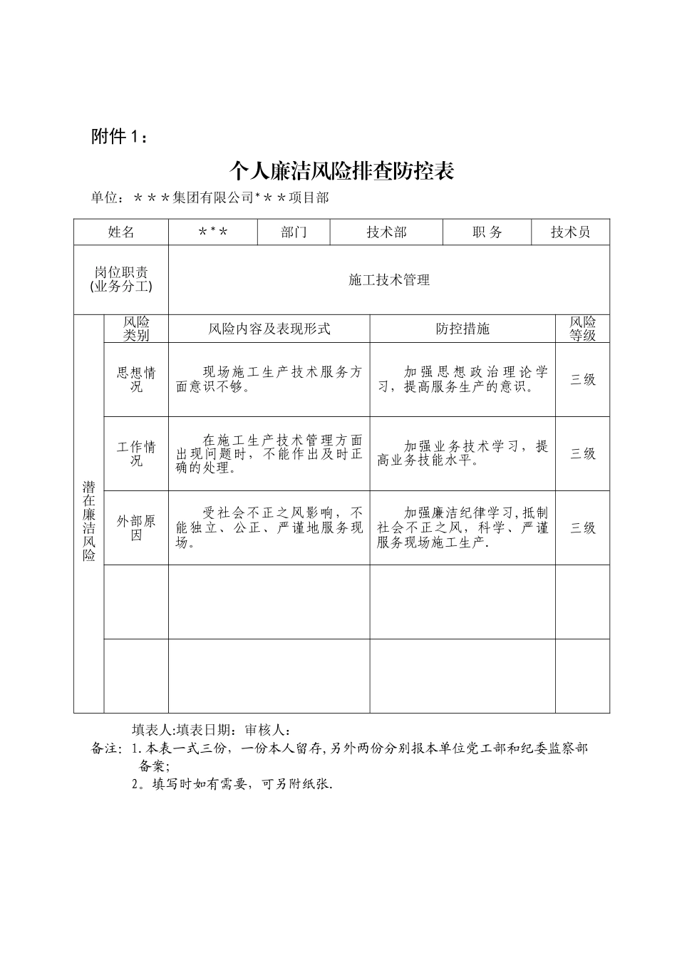 技术人员个人廉洁风险排查防控表_第1页