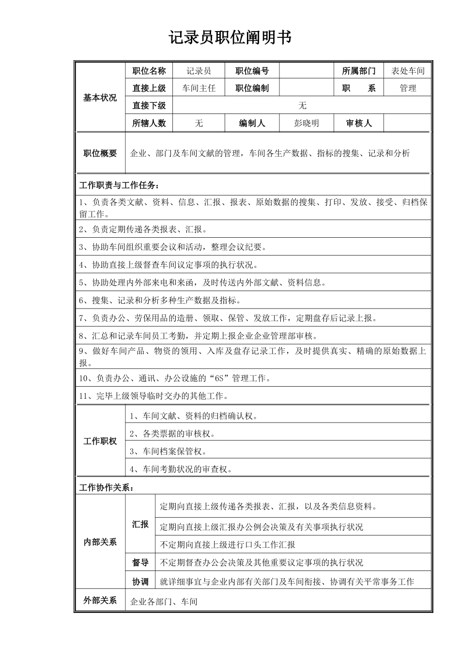 2025年统计员职位说明书_第1页