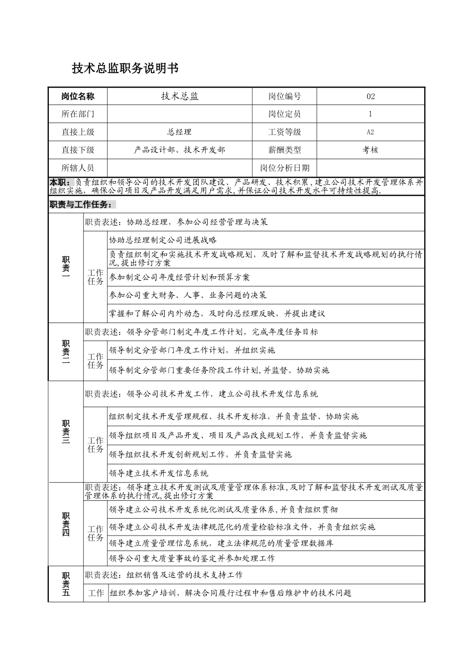 技术总监职务说明-岗位职责_第1页