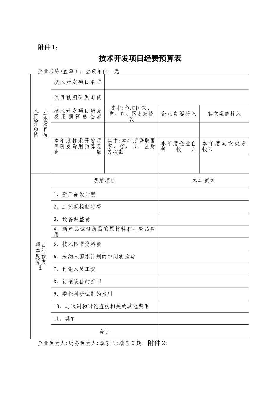 技术开发项目经费预算表_第1页