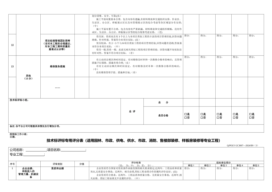 技术标评标通用评分表_第3页