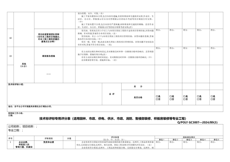 技术标评标通用评分表_第3页