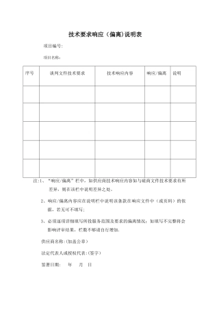 技术要求响应偏离表模版