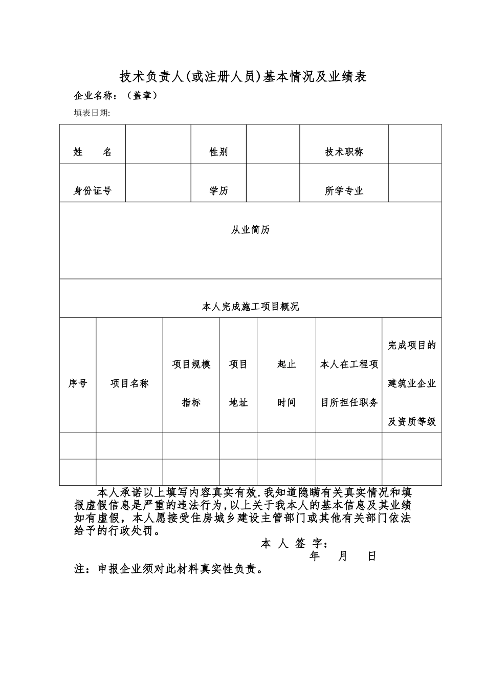 技术负责人基本情况及业绩表_第1页