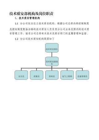 技术质安部岗位职责及人员岗位职责