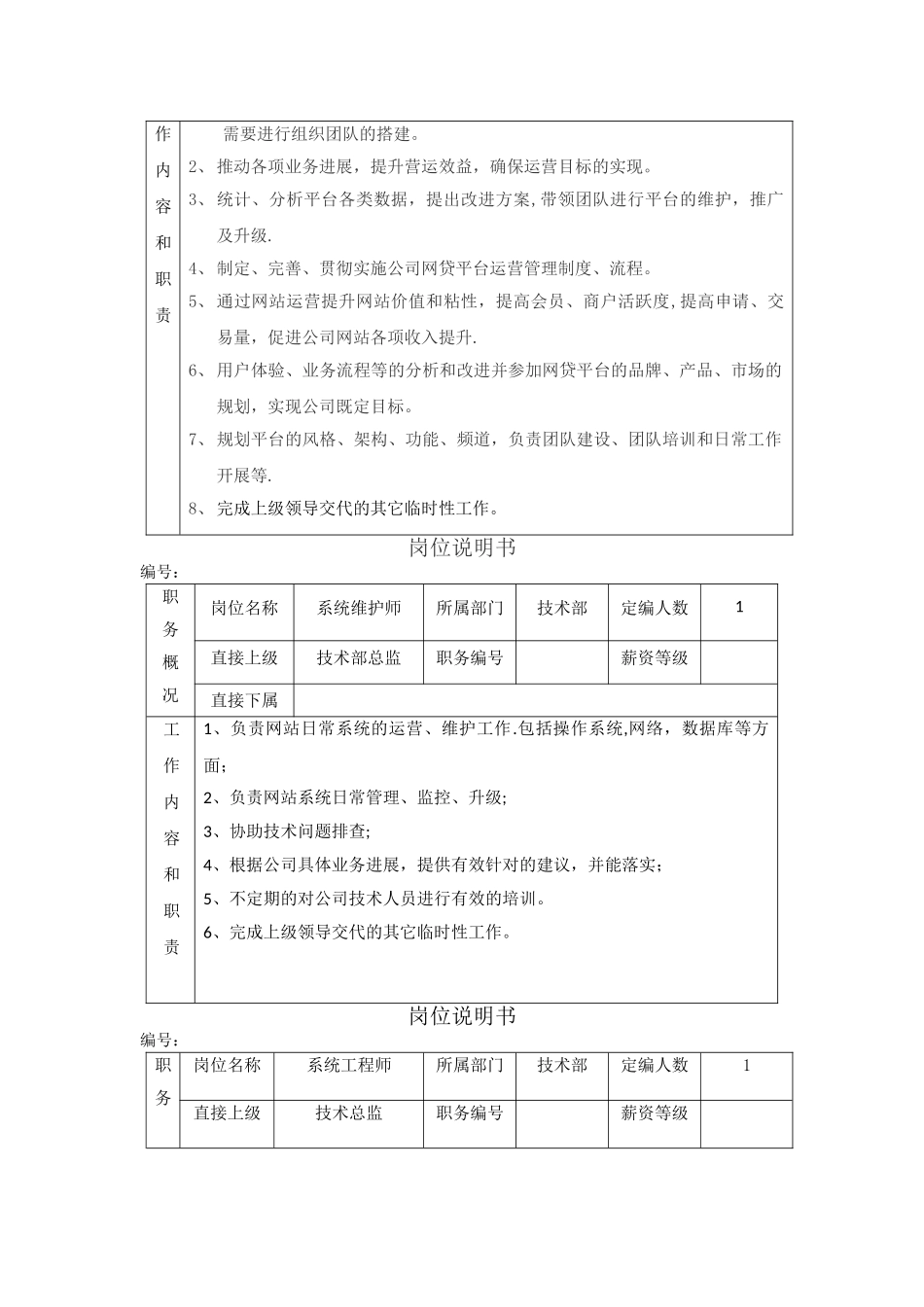 技术部部门岗位职责说明书_第3页
