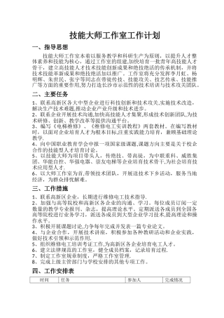 技能大师工作室工作计划