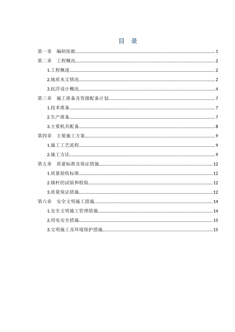 抗浮锚杆施工方案_第1页