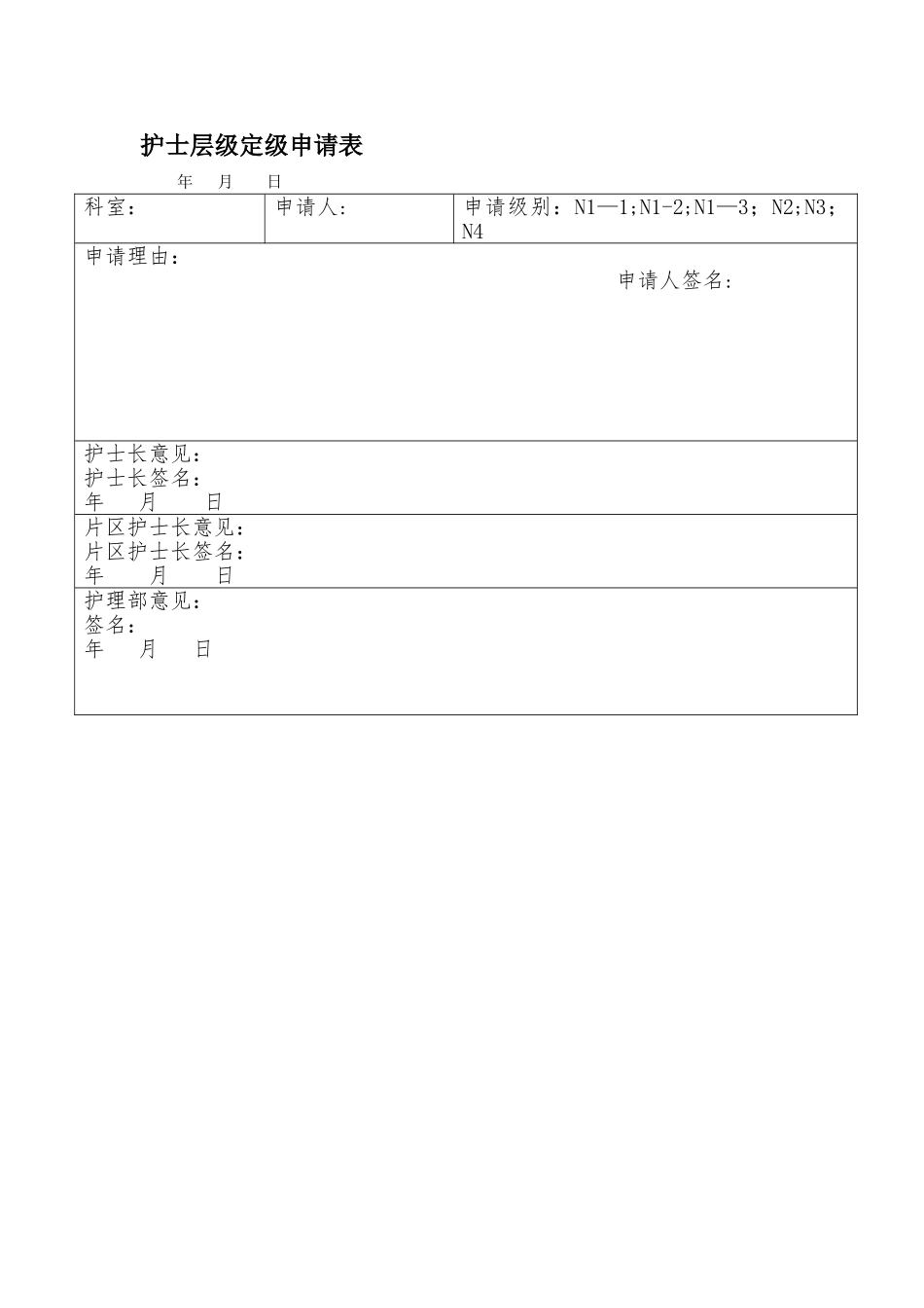 护士层级定级申请表_第1页