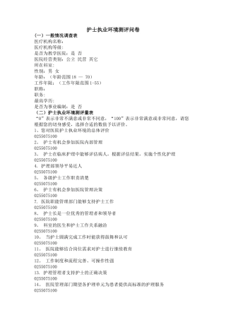 护士护士执业环境测评量表