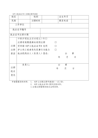 护士注销申请表