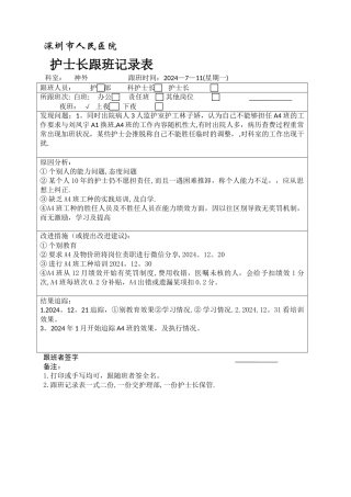 护士长跟班记录空表
