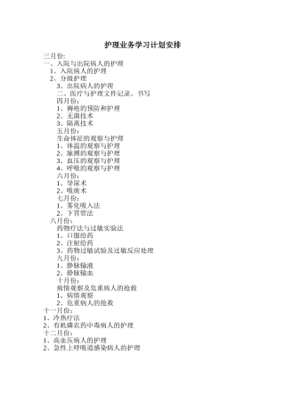 护理业务学习计划安排