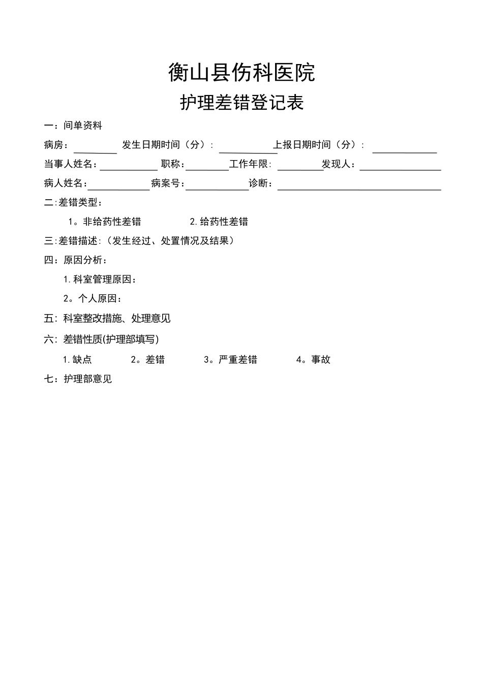 护理差错登记表_第1页