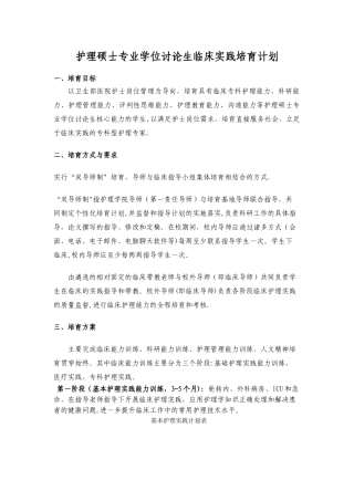 护理硕士专业学位研究生临床实践培养计划